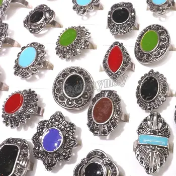 Justerbar Emalje Retro Ringe Blandet Farve Tibetansk Sølv Tone Ringe 50stk/Masse Gratis Fragt