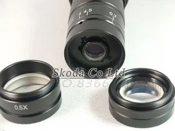 Justerbare 5~360X Forstørrelse, Zoom-C-mount-Linse+ 0,5 X/2,0 X Barlow Ekstra Linse til Industrien Mikroskop Okular Kamera