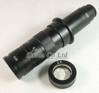 Justerbare 5~360X Forstørrelse, Zoom-C-mount-Linse+ 0,5 X/2,0 X Barlow Ekstra Linse til Industrien Mikroskop Okular Kamera