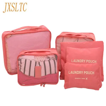JXSLTC 6stk/set Mænd og Kvinder rejsetasker Mode Dobbelt Lynlås Pakning Terninger Vandtæt Polyester Bagage-Organizer Rejse Taske