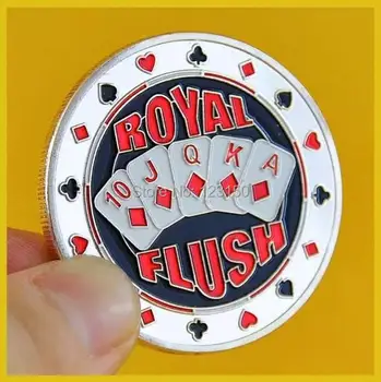 JZ-038 Card Protector, Texas Holdem Tilbehør, Royal Flush (Sølv-Farve)
