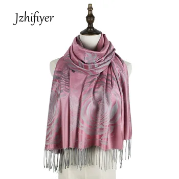 Jzhifiyer pashmina jacquard tørklæde rayon lang mode frynser blomster damer wraps sjaler, tørklæder kvinder cape tørklæde pashmina sjal