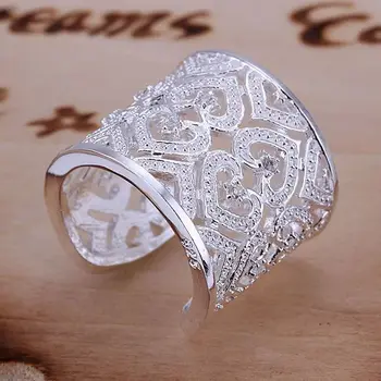 JZR106 Engros sølv forgyldt ring, Fabrik trendy mode 925 stemplet smykker, Indlagt Multi Heart Ring-Sølv-Åbnet