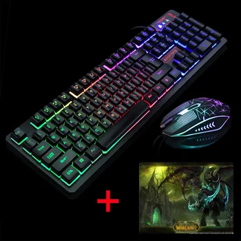 K-13 Kablede Rainbow Baggrundsbelyst belyst Usb Mms-Ergonomisk Gaming Tastatur + 2400DPI Optical Gaming Mouse Til Gamer Bærbar