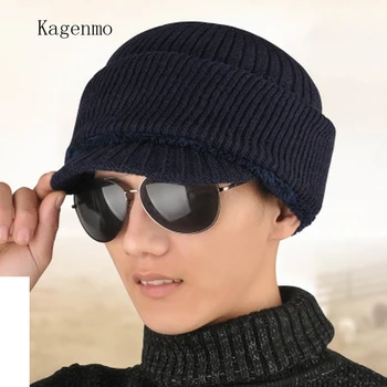 Kagenmo Hat mandlige cap quinquagenarian mandlige strikkede hat vinter thermal gamle mand hat plus velvet tykkere strikket hat øre