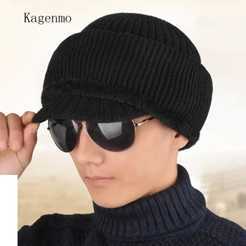 Kagenmo Hat mandlige cap quinquagenarian mandlige strikkede hat vinter thermal gamle mand hat plus velvet tykkere strikket hat øre