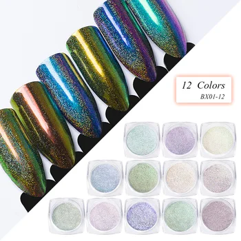 Kamæleon Holografiske Glitter Nail Powder 0,2 g Laser Rainbow Chrome Pigment Manicure Nail Art Dekorationer