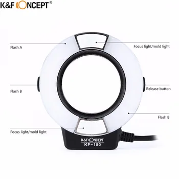 K&F KONCEPT KF150 Trådløse Ring Lys Speedlite LCD-Display TTL Auto/Manuel Flash til Nikon Canon DSLR Kamera+6stk Adapter Ring