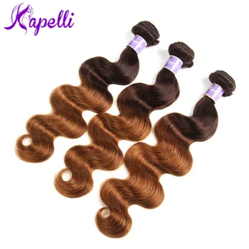 Kapelli Ombre Hair Brazilian Hår Body Wave Ombre Bundter Med Lukning 3 Ombre Menneskehår Bundter Med Lukning Non Remy T4/30
