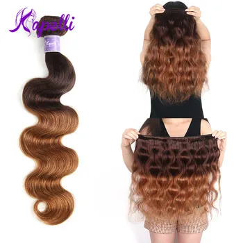Kapelli Ombre Hair Brazilian Hår Body Wave Ombre Bundter Med Lukning 3 Ombre Menneskehår Bundter Med Lukning Non Remy T4/30