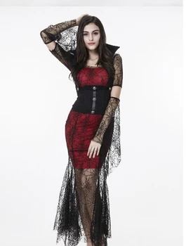 Karneval, Halloween party vampyr cosplay kostume sexy hot sort kjole+vest+ærme uniform Onde Dronning tøj dronning kostumer