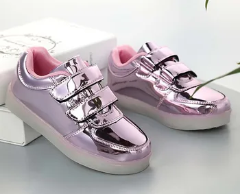 Kashiluo børn Led sko usb-opladning Sneakers Børn hook og loop Mode lysende sko piger' drenge' glødende flash sko