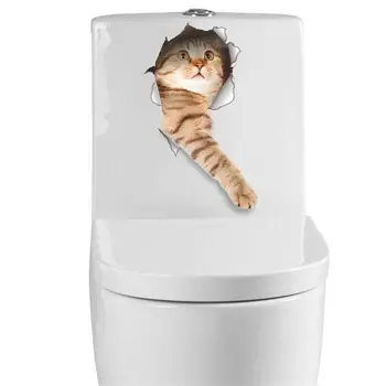 Kat Levende 3D-Udseende Hul Wall Sticker Badeværelse Toilet Dekorationer Børn Gave, Køkken Søde Home Decor Decal Vægmaleri Dyr Væg Plakat