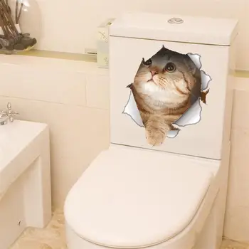 Kat Levende 3D-Udseende Hul Wall Sticker Badeværelse Toilet Dekorationer Børn Gave, Køkken Søde Home Decor Decal Vægmaleri Dyr Væg Plakat