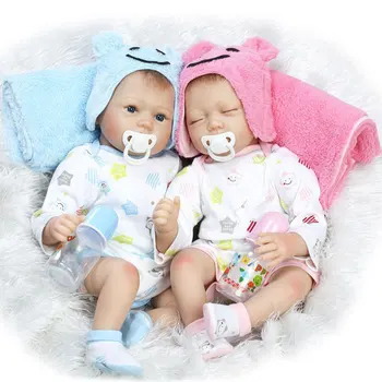 Kawaii 22inch Tvillinger Baby Dukke Silikone Reborn Dukke 55CM BeBe Genfødt Naturtro Realistisk Baby i Live Dukke For Kids Fødselsdag Gave