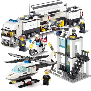 KAZI politistationen Lastbiler helikopter byggesten, der er Kompatibelt Legoe Byen DIY Bygge-Klodser Legetøj til børn drenge