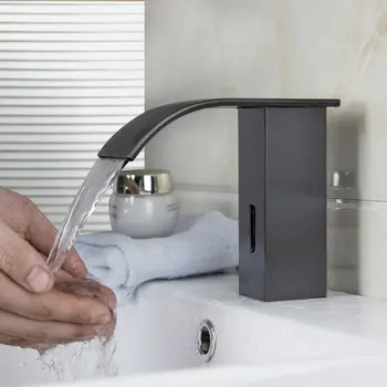 KEMAIDI Badeværelse Køkken Vandhane med Automatisk Sensor håndfri Messing ORB Sort Krom, Poleret Drejelig Mixer / Single Koldt