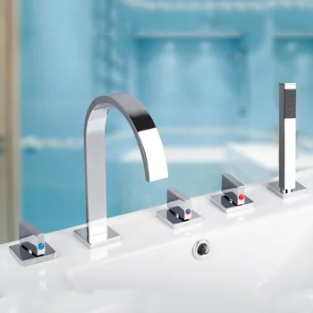 KEMAIDI Nye Design 5pcs Badeværelse Karbad håndvask Håndvask Armatur med håndbruser Dæk Monteret 5 Huller Tre Tværs af Håndtag Badekar Vandhaner