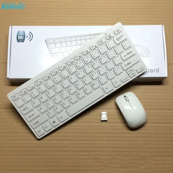 Kemile 2,4 G Mini Trådløse Tastatur og Optisk Mus Combo Sort/hvid til Samsung Smart TV Desktop PC