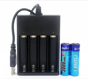 KENTLI 2 stk AA 1,5 V 3000mWh li lithium-ion genopladelige batterier, batteri + 4 slots polymer li-ion oplader AA-batteri