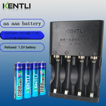 KENTLI 4stk 1,5 v aaa 1180mWh Genopladeligt Li-ion Li-polymer Lithium batteri + 4 slots AA AAA litium Smart Oplader