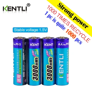 KENTLI 6stk/pakning Høj Kapacitet, gratis forsendelse lithium-ion-batterier 3000mWh 1,5 V lithium polymer batteri, genopladelige AA batteri