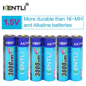 KENTLI 6stk/pakning Høj Kapacitet, gratis forsendelse lithium-ion-batterier 3000mWh 1,5 V lithium polymer batteri, genopladelige AA batteri