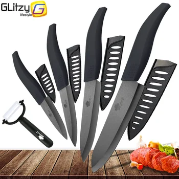 Keramisk Kniv 3 4 5 6 tommer Zirkonia køkkenkniv + Skrællekniv + Indehaveren Sæt Sort Blade Kok Frugt Nytte Madlavning Knive Cuter