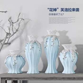 Keramiske blå kreative kortfattet abstrakte blomstervaser pot hjem indretning craft room decoration kunsthåndværk i porcelæn figur