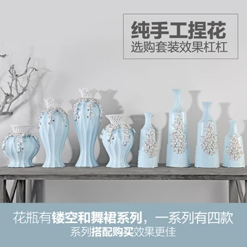 Keramiske blå kreative kortfattet abstrakte blomstervaser pot hjem indretning craft room decoration kunsthåndværk i porcelæn figur