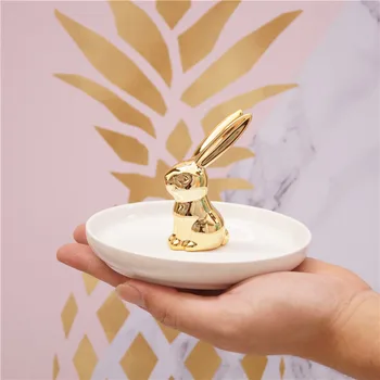 Keramiske kanin smykker ring samling plade husstand toiletbord dekoration