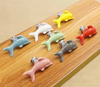 Keramiske knapper Dolphin Farverige Kommode Knopper / Skuffe Kabinet Håndtag Børn Skab Dekorative Knapper Håndtag Rød Pink Gul