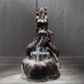 Keramiske Tilbagestrømning Røgelse Brænder Kreative Home Decor Dragon Røgelse Indehaveren Pande Med krystalkugle + 20Pcs Røgelse Kegler