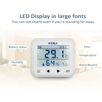 KERUI TD32 LED Display Justerbar Temperatur Og Luftfugtighed Alarm Sensor Detector Alarm Beskytte personlige og ejendom
