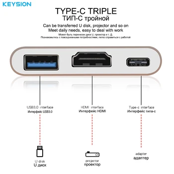 KEYSION Type-C til HDMI Adapter USB Type C HDMI-Multifunktions-converter med USB-C-HUB PD Opladning Port og USB 3.0 til Macbook