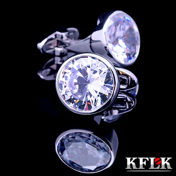 KFLK Luksus 2018 skjorte, manchetknapper for herre Mærke manchet knapper Hvid Krystal cuff links af Høj Kvalitet Sølv Smykker abotoaduras