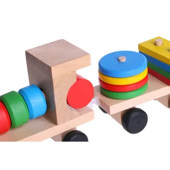 Kids Baby Udviklingsmæssige Legetøj Træ Tog Lastbil Geometriske Blokke Pædagogisk Legetøj