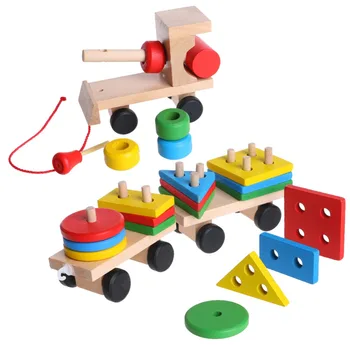 Kids Baby Udviklingsmæssige Legetøj Træ Tog Lastbil Geometriske Blokke Pædagogisk Legetøj