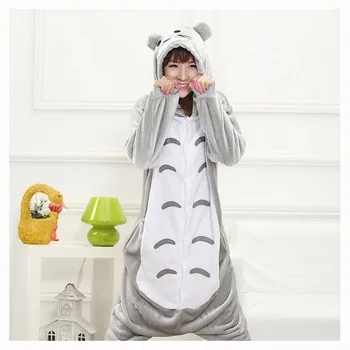 Kigurumi Totoro Onesie Kvinder Anime Cosplay Costume Søde Kat Vinter Flannel Varm Voksen Dyrenes Karneval Fancy