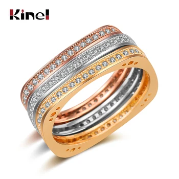 Kinel Luksus Mærke Mode 3 Farve Brude Sæt Ring For Kvinder Med Brolagte Micro Krystal Zircon Bryllup Smykker
