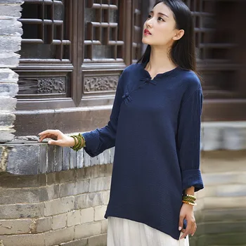 Kinesisk stil Bomuld med Lange ærmer Kvinder Bluse Shirt Efteråret Solid Rød Hvid Casual Bluse Vintage Oprindelige design-Shirt, Toppe B140