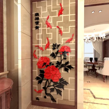 Kinesisk stil, rigdom og ære crystal akryl 3D wall stickers Gangen, opholdsstue, TV, Væg dekoration Blomst Fisk
