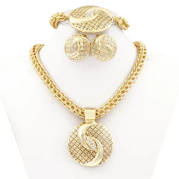 Kinesisk Tai Chi Smykker Dubais Golden Stor Forgyldt Halskæde Smykker Sæt Mode Nigerianske Bryllup Afrikanske crystal Kostume Smykker