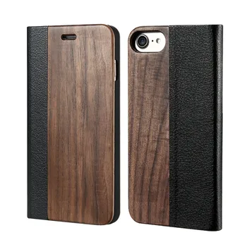 KISSCASE Bambus Læder Flip Case Til iPhone X 6 6S 7 8 Plus Naturlige Træ Beskyttende etuier Til Samsung Galaxy S7 S7 Kant Skaller