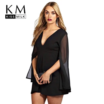 Kissmilk 2017 Store Størrelse Kvinder Casual Tøj Faste Chiffon Sexy Split Summer Dress Flare Ærmet Plus Size Kjole 4XL 5XL 6XL