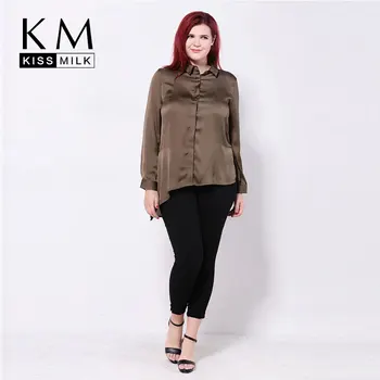 Kissmilk Plus Size Nye Mode til Kvinder-Knappen Nede Side Split Stor Størrelse Asymmetrisk Hem Casual Bluse 3XL 4XL 5XL 6XL