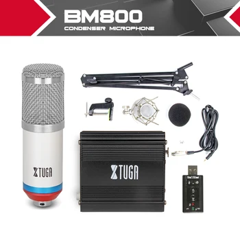 Kit Studio Kondensator mikrofon oprettet Kabel Optagelse til Computeren BM800 + Arm Stå Shock mount + 48V phantom power Supply lydkort