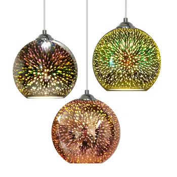 Klassisk design-LED-lampe pendel diameter 15/20cm 3D farverige Belagte Glas, Spejl Bold hængende lampe