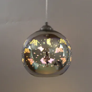 Klassisk design-LED-lampe pendel diameter 15/20cm 3D farverige Belagte Glas, Spejl Bold hængende lampe