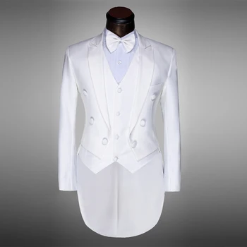 Klassisk Design Mænd Black&White Wedding Suit/Gommens Smoking/Evening Party/Kostumer Tailcoat 4pieces Blazer(Jakke+Bukser+Bælte+Bind)